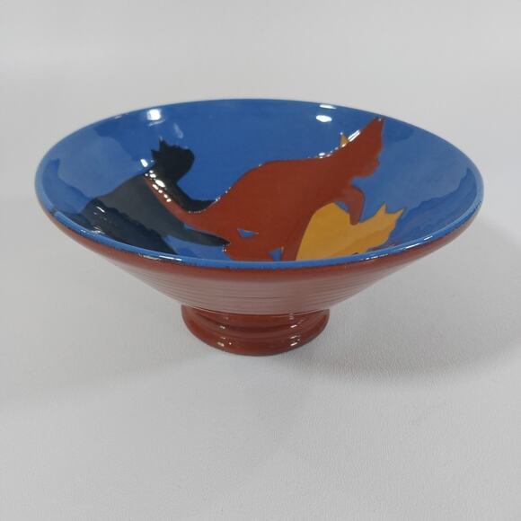 Pottery Cat Bowl Silhouette Artist Marking Vintage 6" Wide - Picture 2 of 8